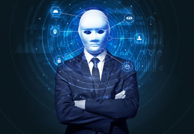 Facial recognition biometric technology and artificial intelligence concept.