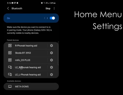 Home Menu Settings Connection Tab