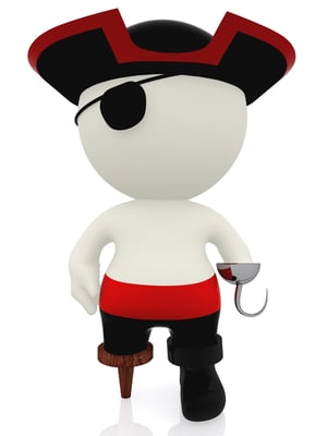 3D pirate with a hook and a loosen leg - isolated