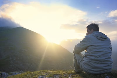 healthy young man practice yoga in height mountain at early morning and sunrise